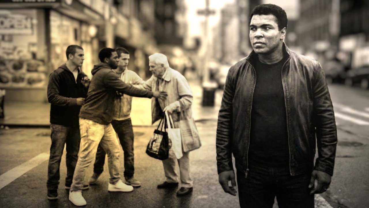 3 hommes frappent un vieil homme… puis Muhammad Ali sort de sa voiture