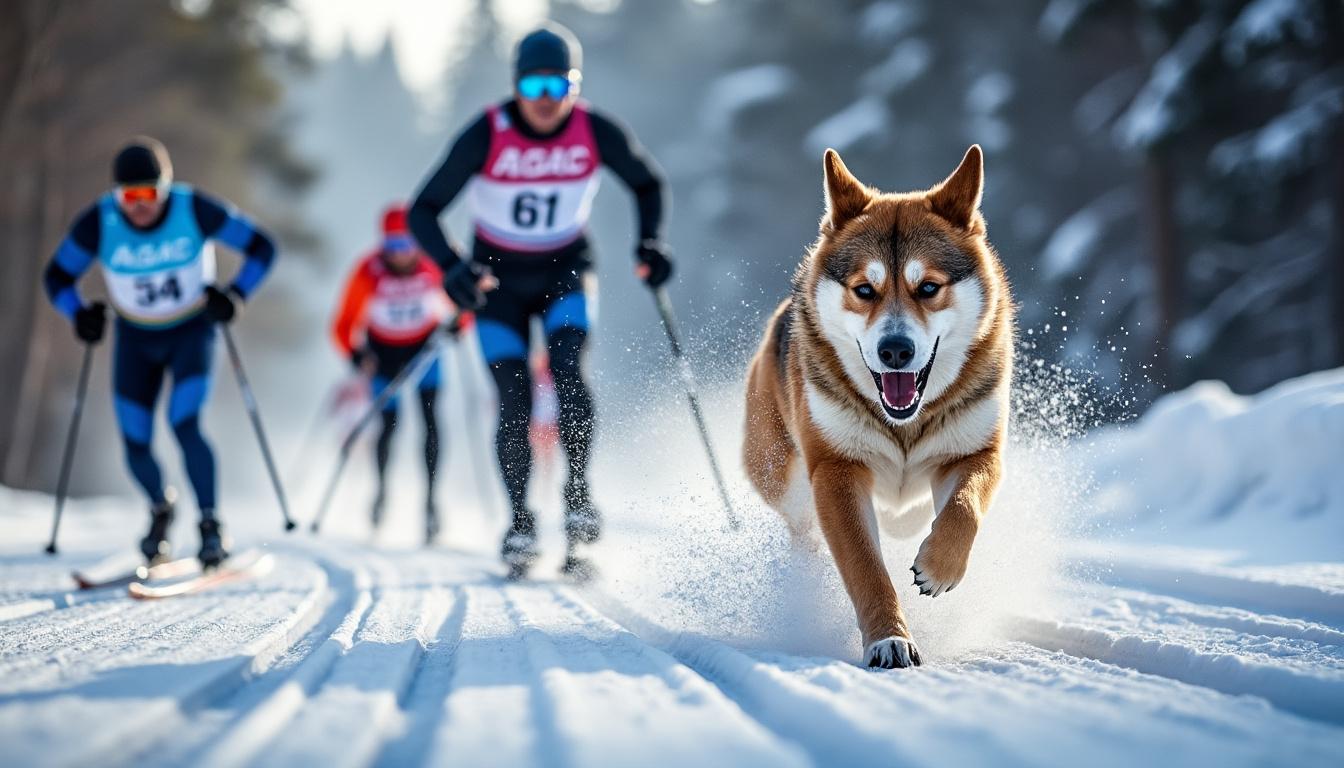 découvrez la photo-finish incroyable où un chien fait une apparition surprise et adorable à l'arrivée d'une course de ski de fond, créant un moment unique et inattendu.