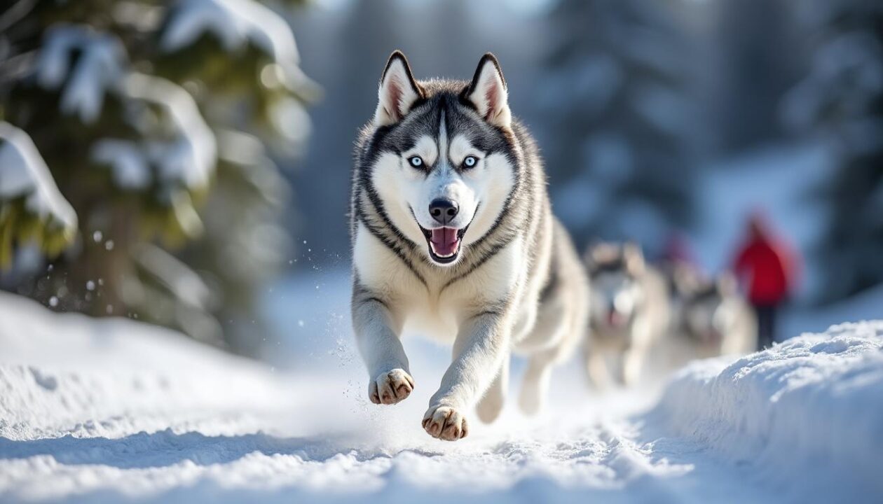 un husky impressionne le public lors des qualifications du sprint par équipes, captivant tous les regards avec sa performance exceptionnelle.