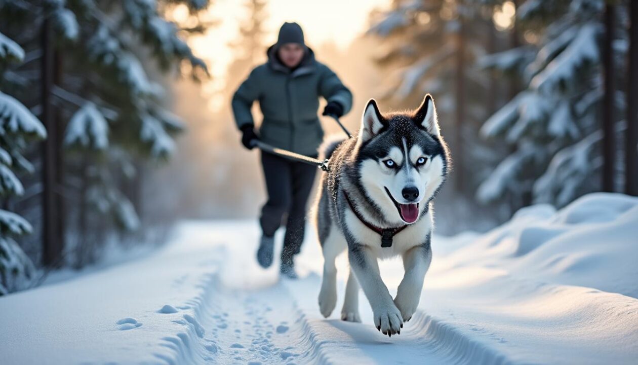 vivez une expérience unique avec un husky de sibérie lors d'une balade où la sensation de dénivelé s'efface, pour un voyage inoubliable en harmonie avec la nature.